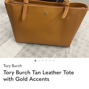 Tory Burch Tan Leather Tote with Gold Accents